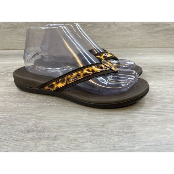 Vionic Tide II Women's Sandal Flip Flop Thong Orthotic 7 Brown Cheetah Shoes - Picture 1 of 10